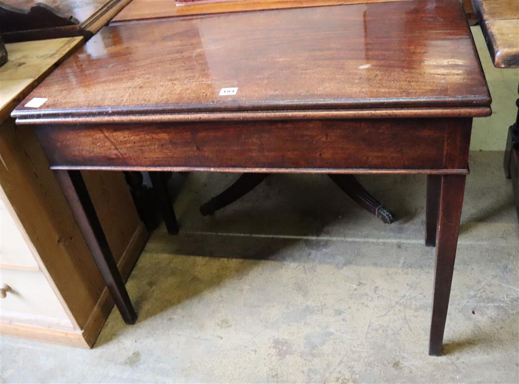 A George III rectangular mahogany folding tea table, width 91cm, depth 45m, height 74cm